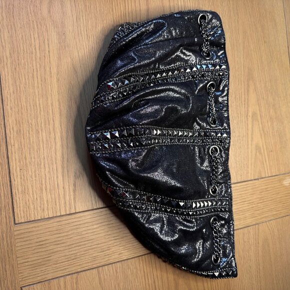 Imoshion 10"x 9" Studded Bucket Shoulder Chain Black Bag – Edgy Glam Rock Chic - Picture 10 of 13